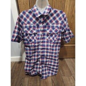No Retreat Western Shirt Men Size M Blue Pearl Snap Button Up Short Sleeve